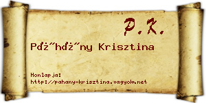 Páhány Krisztina névjegykártya